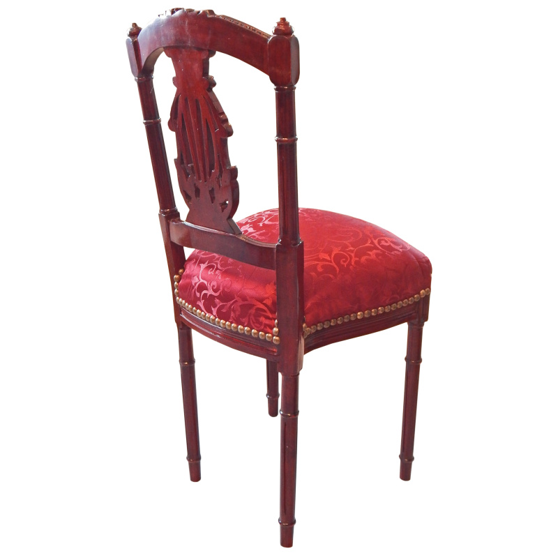 Merisier Bois Rouge : harpe de style Louis XVI avec tissu satin? rouge et bois merisier Merisier Bois Rouge : harpe de style Louis XVI avec tissu satin? rouge et bois merisier