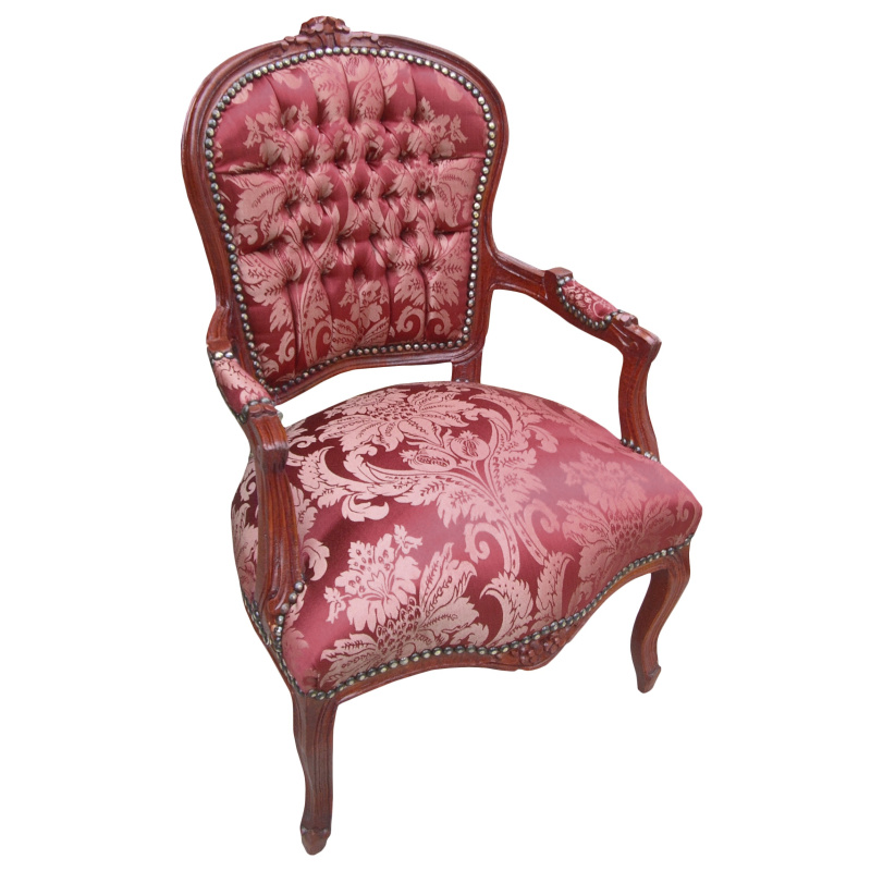 Merisier Bois Rouge : de style Louis XV satin? rouge aux motifs “Goblins” et bois merisier Merisier Bois Rouge : de style Louis XV satin? rouge aux motifs “Goblins” et bois merisier