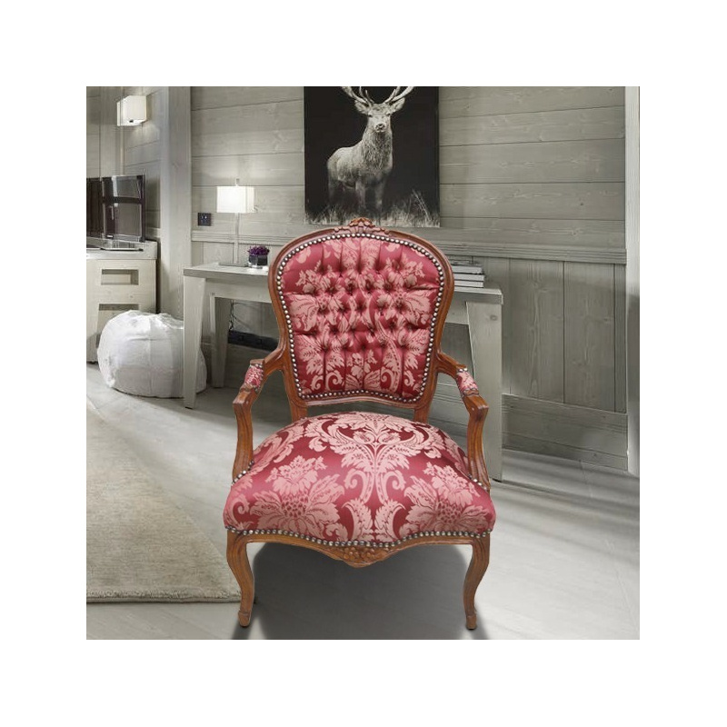 Merisier Bois Rouge : de style Louis XV satin? rouge aux motifs “Goblins” et bois merisier Merisier Bois Rouge : de style Louis XV satin? rouge aux motifs “Goblins” et bois merisier