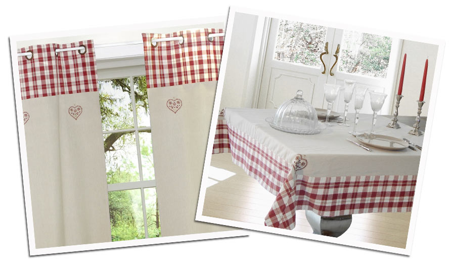 visual table and small tiles curtains