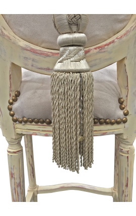 Καρέκλα μπαρ σε στυλ Louis XVI με φούντα μπεζ βελούδινο ύφασμα και μπεζ ξύλο