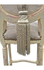 Bar chair Louis XVI style with tassel beige velvet fabric and beige wood