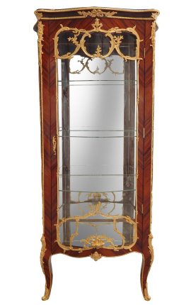 Ludvig XV:n tyylinen vitriini, jossa intarsia ja kullattu pronssi