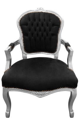 Fauteuil barok Louis XV-stijl zwart fluweel en verzilverd hout