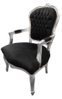 Barocker Sessel im Stil Louis XV aus schwarzem Samt und versilbertem Holz