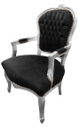 Fauteuil baroque de style Louis XV velours noir et bois argent