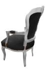 Baroque armchair of style Louis XV black velvet and silvered wood