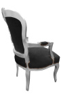 Fauteuil baroque de style Louis XV velours noir et bois argent