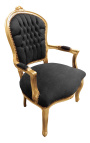 Baroka atzveltnes krēsls no Luija XV stila melnā samta un zelta koka