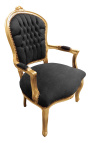 Fauteuil baroque de style Louis XV tissu velours noir et bois doré