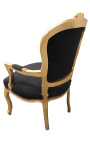 Barocker Sessel aus schwarzem Samt und goldenem Holz im Louis-XV-Stil