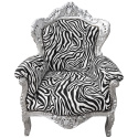Fauteuil Style Baroque/Zèbre Argenté - Reproduction Rococo - Bois Rembourré - Palazzo INT