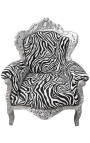 Duży fotel w stylu barokowym z tkaniny zebry i srebrnego drewna