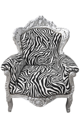 Grote fauteuil in barokstijl zebra stof en zilver hout