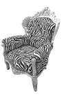 Gran sillón de estilo barroco tela cebra y madera de plata