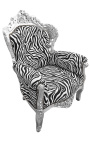 Big baroque style armchair zebra fabric and silver wood