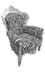 Didelis baroko stiliaus fotelis zebra audinys ir sidabro mediena