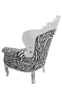 Grote fauteuil in barokstijl zebra stof en zilver hout