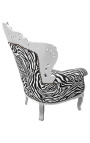 Big baroque style armchair zebra fabric and silver wood