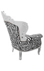 Grote fauteuil in barokstijl zebra stof en zilver hout