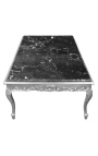 Large coffee table Baroque style silvered wood and black marble