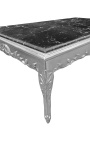 Large coffee table Baroque style silvered wood and black marble