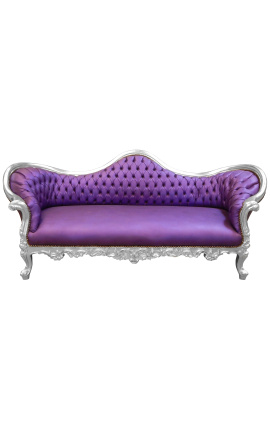 Baroka dīvāns Napoleon III audums purpursarkanā āda un sudraba koks