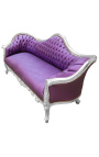 Baročni kavč Napoleon III blago vijolično usnje in srebrn les