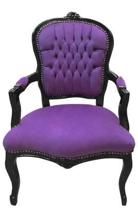 Barocksessel im Louis XV-Stil aus violettem Stoff und schwarz lackiertem Holz