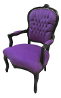 Fauteuil baroque de style Louis XV velours mauve et bois noir