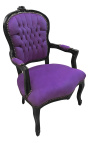 Barock-Sessel im Louis-XV-Stil aus violettem Stoff und schwarz lackiertem Holz