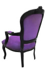 Barock-Sessel im Louis-XV-Stil aus violettem Stoff und schwarz lackiertem Holz