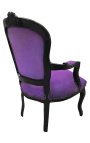 Barock-Sessel im Louis-XV-Stil aus violettem Stoff und schwarz lackiertem Holz