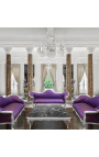 Baročni kavč Napoleon III blago vijolično usnje in srebrn les