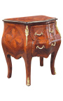 Marquetry bedside dresser 2 drawers with gilded bronzes