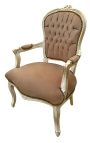Barock-Sessel im Louis-XV-Stil, taupefarbenes Kunstleder und beige lackiertes Holz