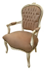 Fauteuil baroque de style Louis XV tissu taupe et bois beige