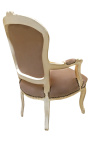 Baroka stila atzveltnes krēsls Louis XV stilā taupe mākslīgās ādas un bēša lakota koka