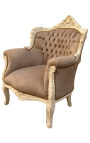 Sėdynė "karališkai" Baroko stiliaus taupe velvetas ir bežo spalvos patinuota mediena