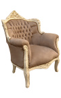 Armchair "hercegnő" Baroque stílus taupe bársony és bézs fából