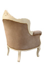 Armchair "prins" Barock stil taupe sammet och beige patinerat trä