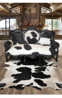 Барокко диван коровьей черно-белый, черный блеск древесины
