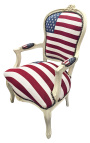 Fauteuil baroque de style Louis XV "American Flag" et bois beige