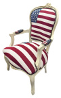 Poltrona barocca in stile Luigi XV "American Flag" e legno beige