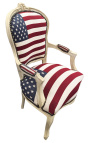 "Amerikanska flaggan" barock fåtölj av Louis XV stil och beige trä