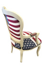 Fauteuil baroque de style Louis XV "American Flag" et bois beige