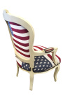 "American Flag" baroque armchair of Louis XV style and beige wood