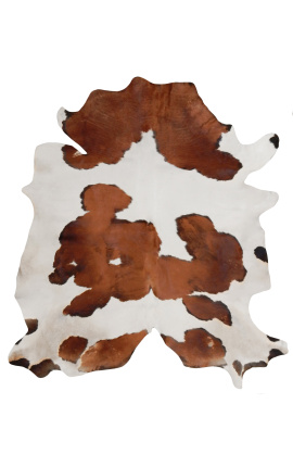 Karvės odos kilimas rudas ir baltas