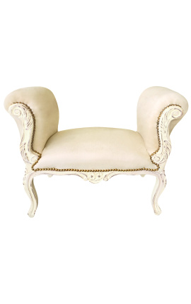 Barok Louis XV bænk beige stof og beige patineret træ