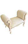 Barocke Louis XV-Bank aus beigem Stoff und beige patiniertem Holz